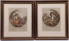 After Richard Westall RA (British 1765-1836): 'A Boy' and 'A Girl of Canarvon', pair mezzotints by G