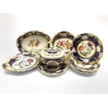 Bloor Derby shaped oval dish centrally painted with floral sprays within a cobalt blue and gilt bord