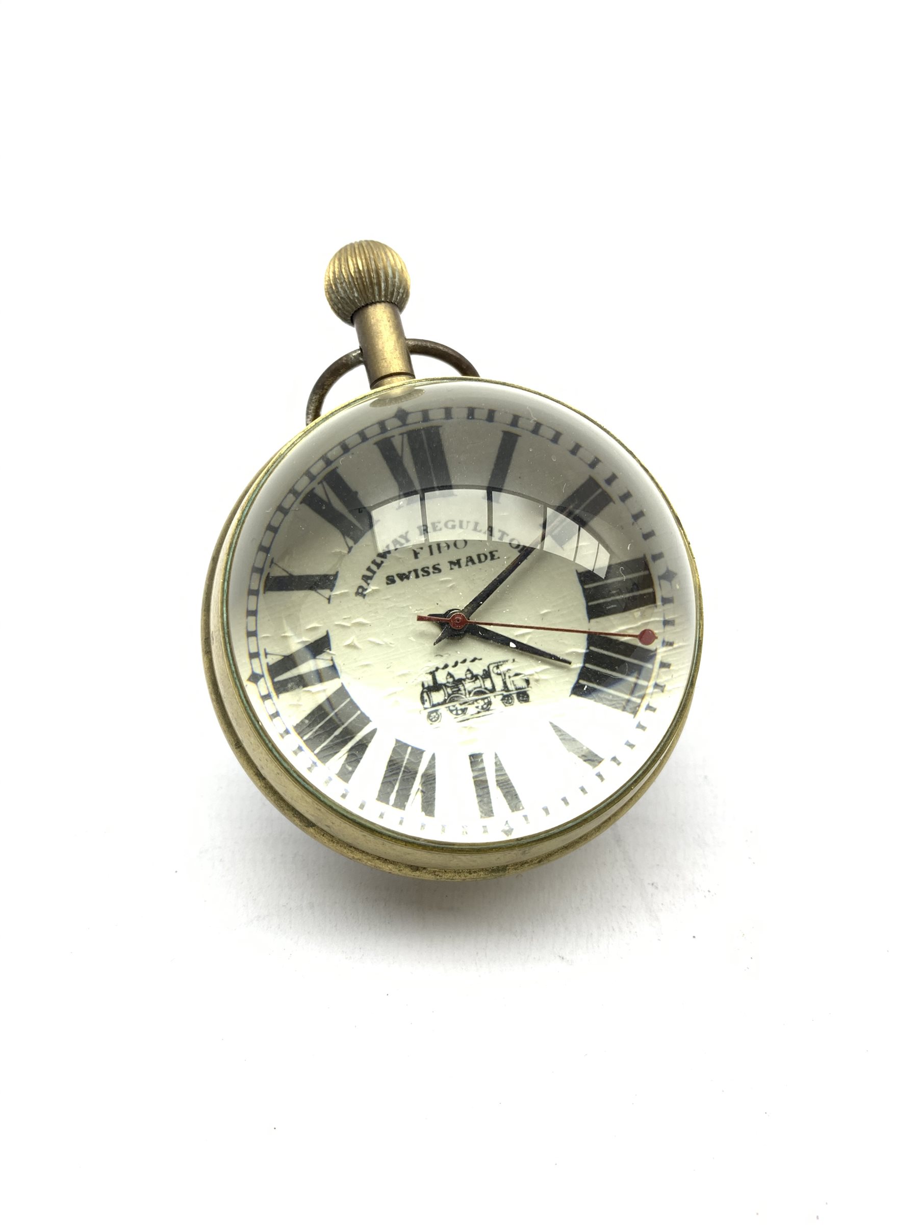 'Railway Regulator' brass ball desk clock, H9.5cm