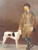 English School (19th/20th century): Suited Man and his Dog, overpainted photograph unsigned 36cm x 2
