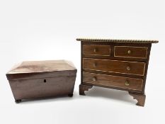 Small oak chest of two long and two short drawers on bracket feet W31cm and a Victorian mahogany tea