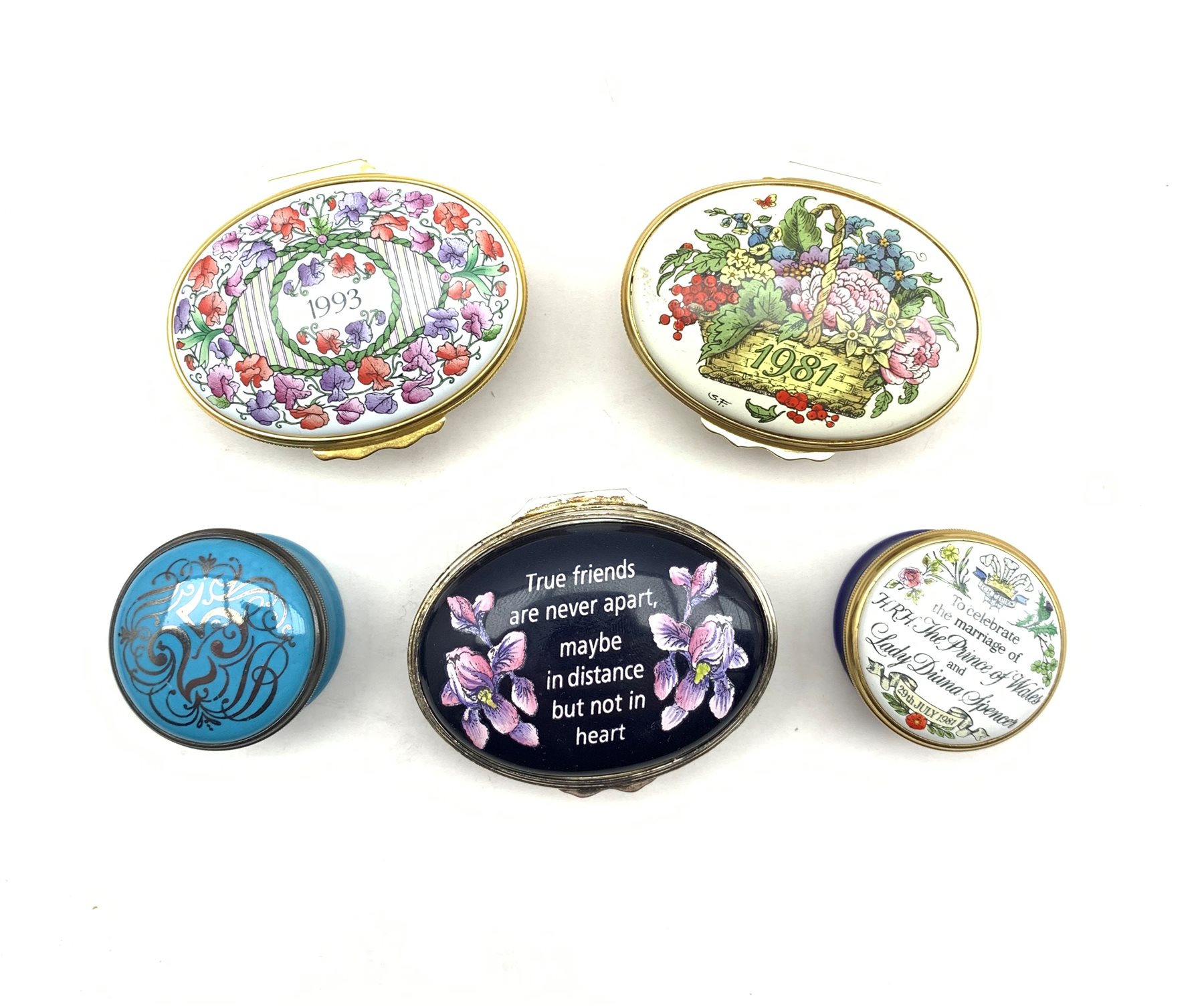 Five Halcyon Days enamel boxes to include 1988 and 1993 'A Year to Remember', '25', Commemorative ex