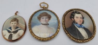 English School (19th century): Portrait of a Lady and Gentleman, two watercolour and bodycolour mini