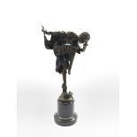 Art Deco style bronze figure modelled as a dancer with a three headed snake at her feet, H43cm overa