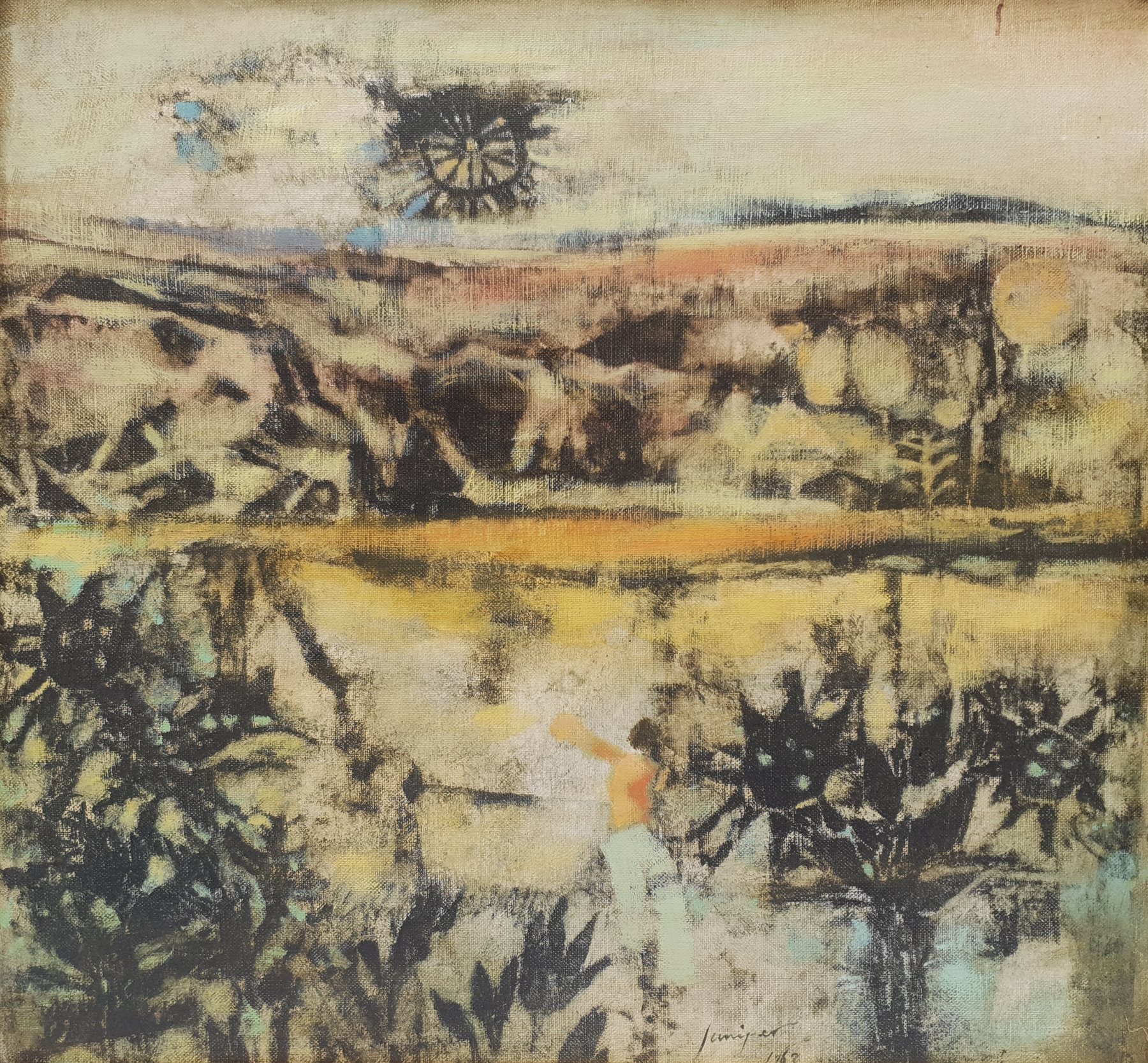 Robert Litchfield 'Bob' Juniper (Australian 1929-2012): Abstract Landscape, oil on canvas mounted on
