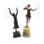Art Deco spelter figure of a Dancer on stepped alabaster base H35cm together with an Art Deco patina