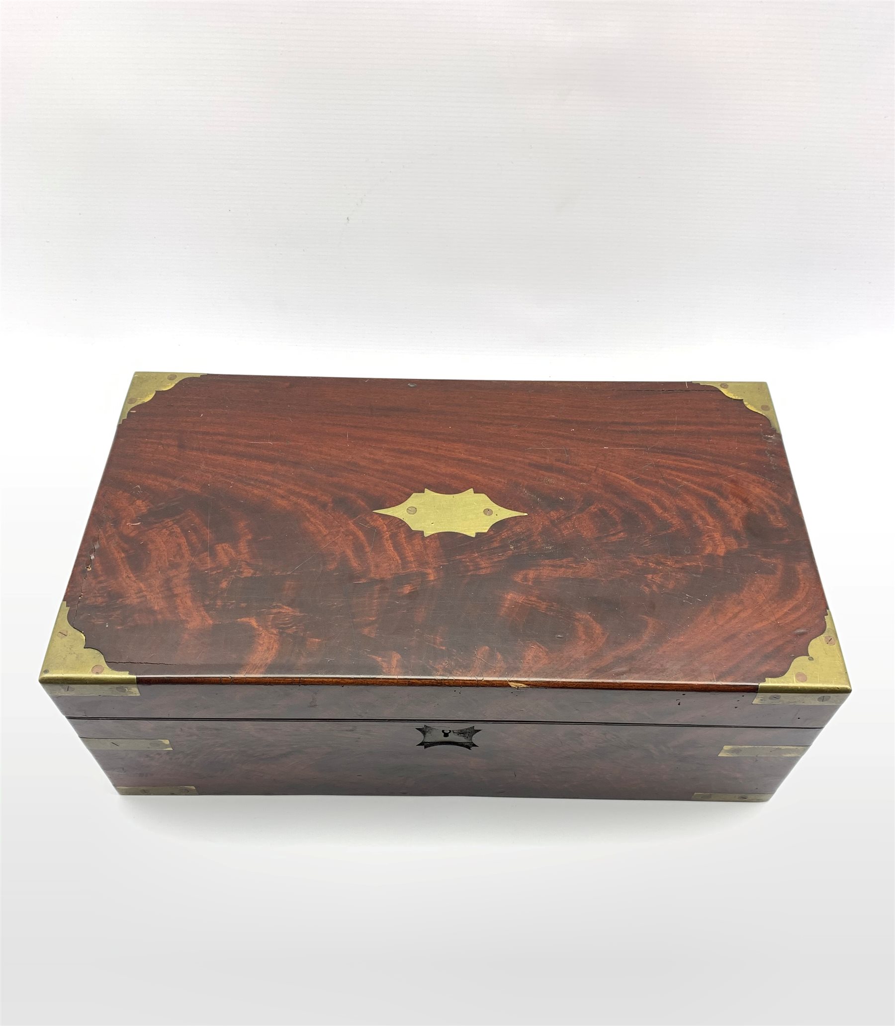 19th century figured mahogany brass mounted campaign writing slope with leather writing surface, twi - Image 2 of 3