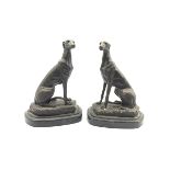 After Barrie - Pair of bronze models of seated greyhounds on marble bases H19cm
