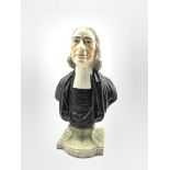 Early 20th century bust of the Reverend John Wesley, modelled half length, wearing clerical robes, u