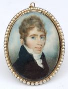 English School (Early 19th century): Portrait of 'Hamilton Ross', miniature on ivory, in gold (teste