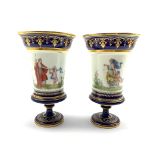 Pair of 19th century Sevres style porcelain vases, each hand painted with classical figures in a lan