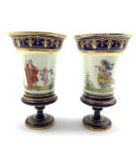 Pair of 19th century Sevres style porcelain vases, each hand painted with classical figures in a lan