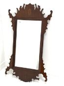 Large George III mahogany fret cut wall mirror, with boxwood fan and nautical star inlay and bevelle