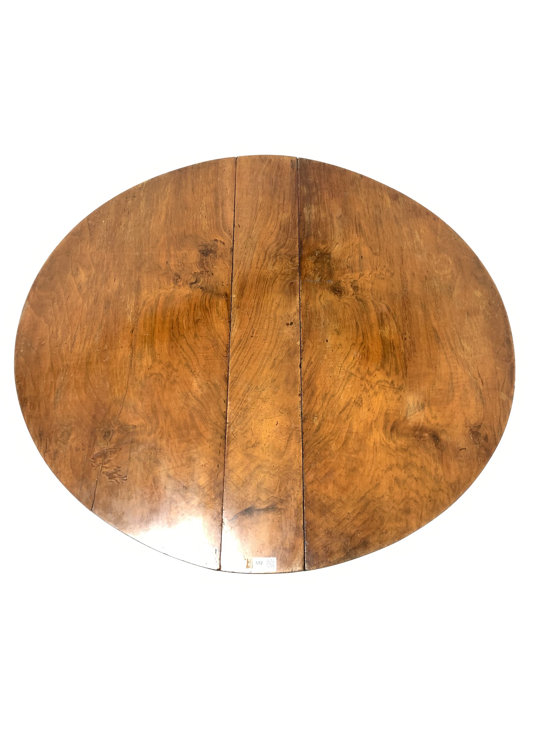 Victorian walnut drop leaf oval table, raised on four scroll carved splayed supports united by turne - Image 4 of 4