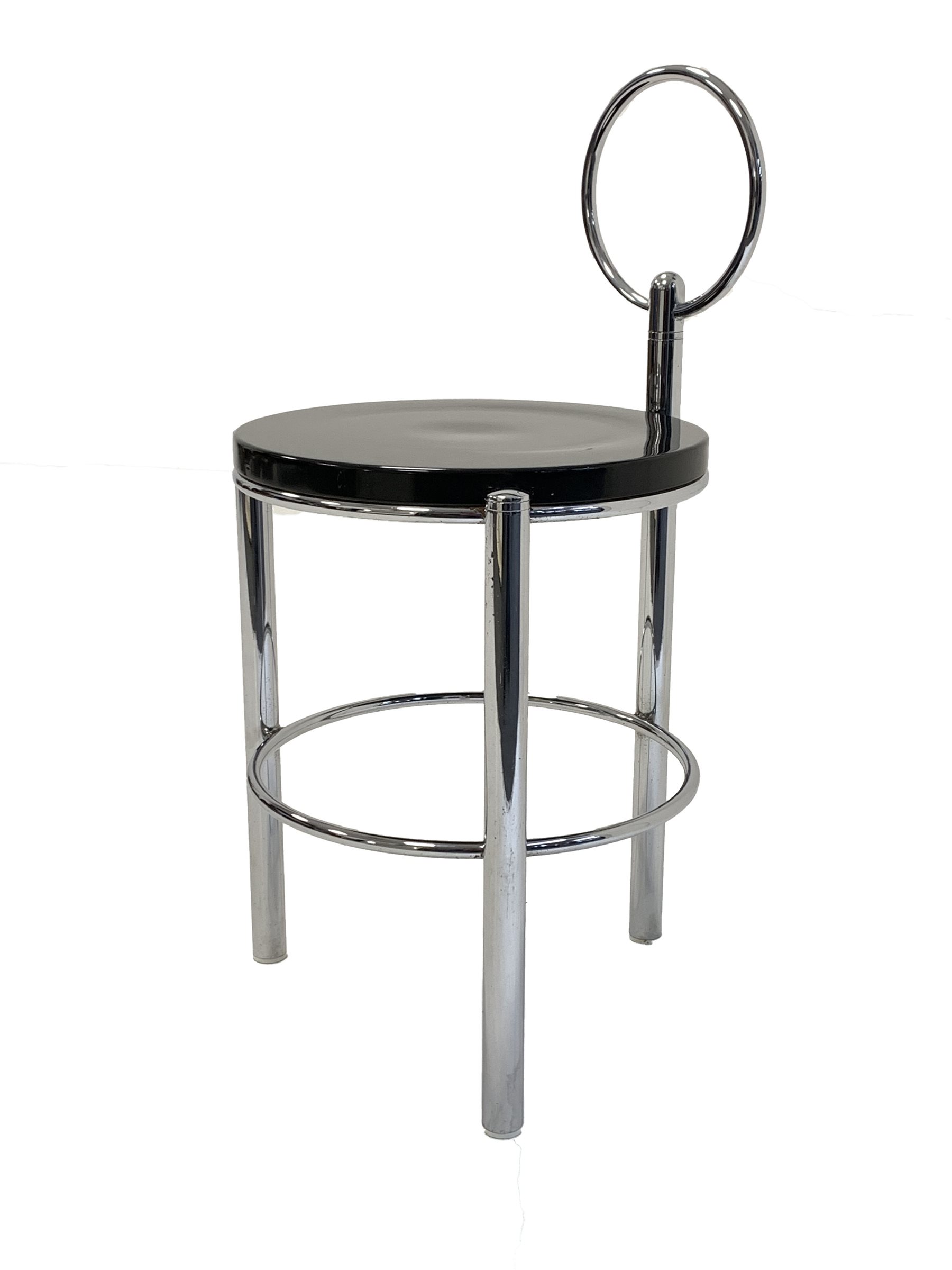 Modernist Bauhaus design stool with chrome frame and original black lacquer finish