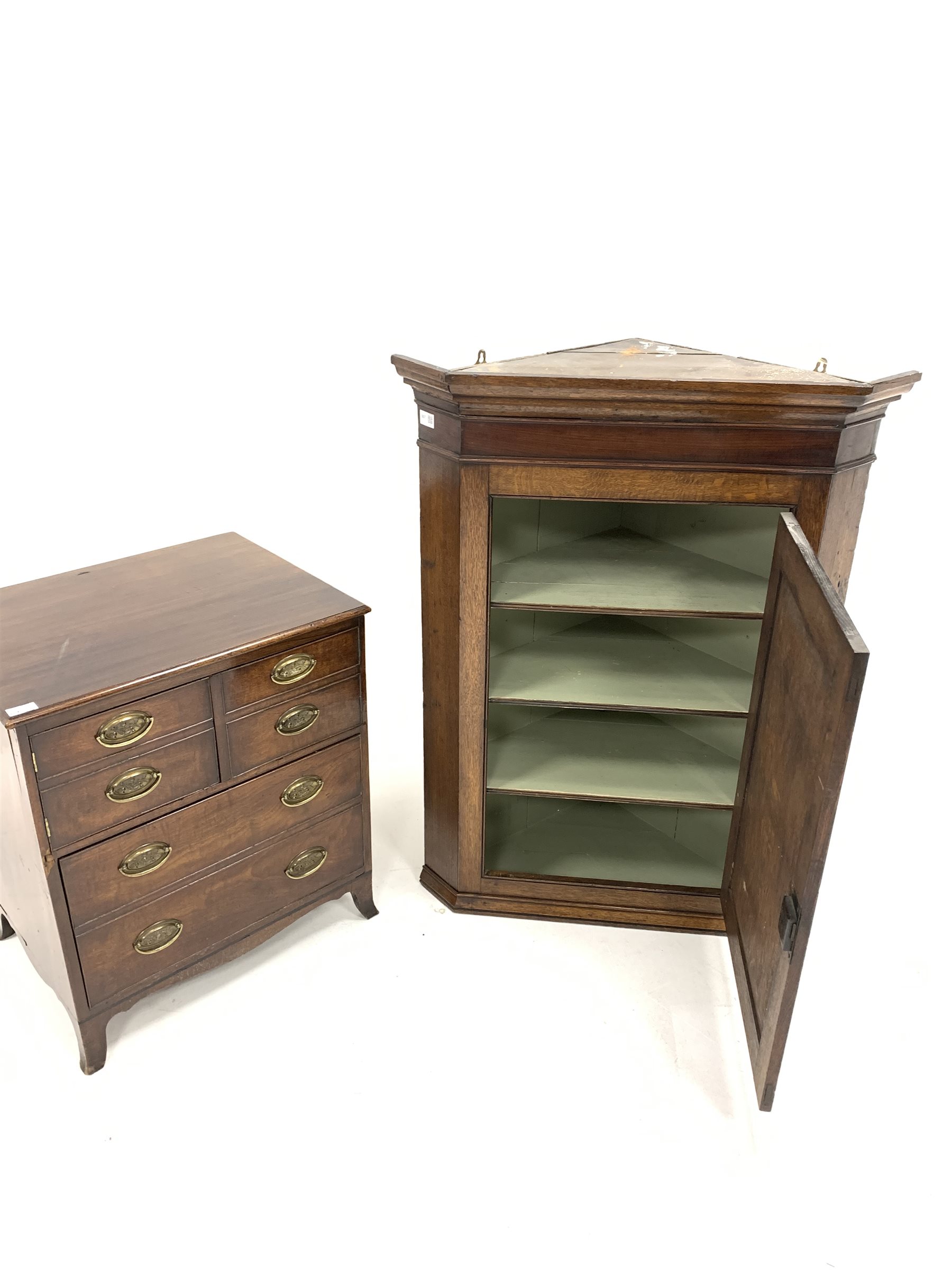 George III oak corner cupboard, projecting cornice over single fielded door enclosing three shelves, - Image 2 of 2