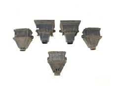 Pair of Victorian cast iron rain hoppers, (W36cm) together with a set of three similar Victorian cas