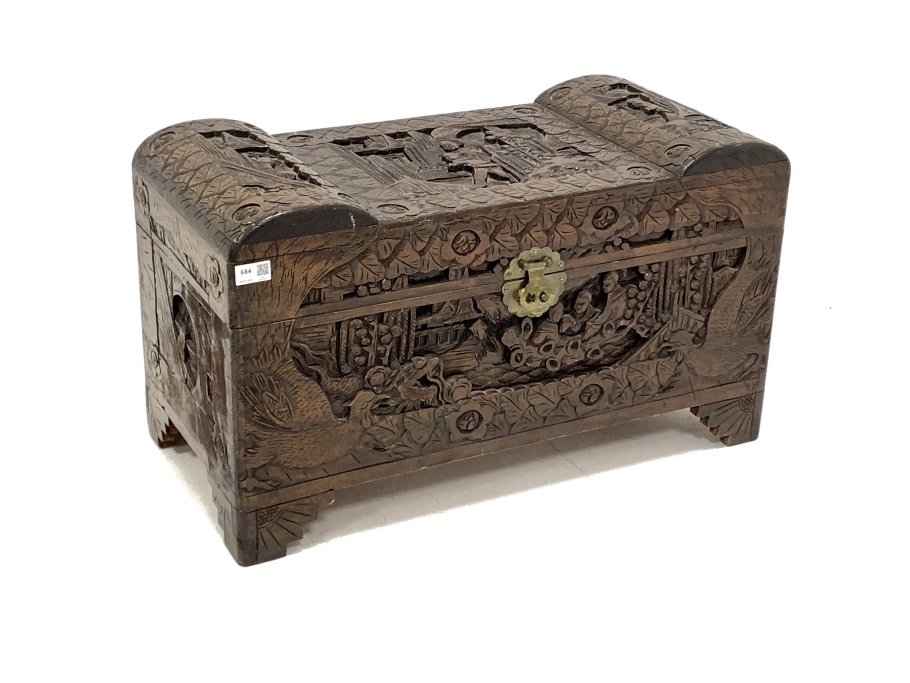 20th century oriental style carved Camphor wood chest