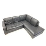 Italsofa - Contemporary black leather corner sofa, raised on block supports, 203cm x 231cm