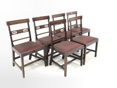 Set six Georgian mahogany dining chairs, ebony inlaid crest rail over reeded uprghts, drop in uphols