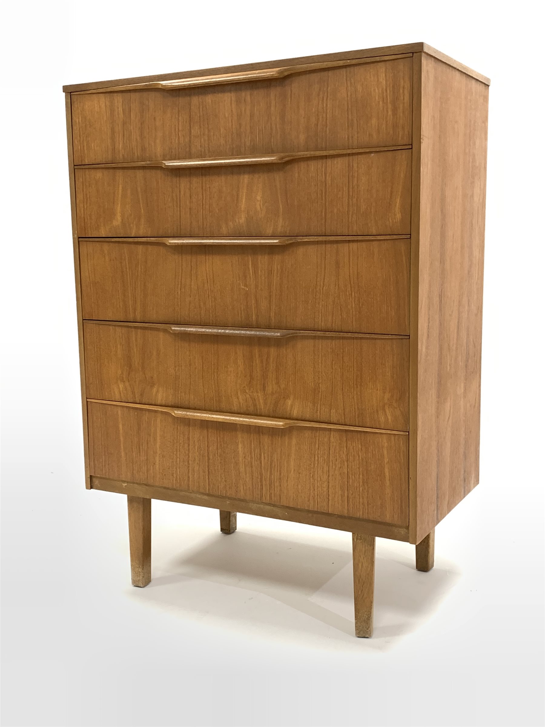 Mid 20th century teak chest fitted with fitted with five graduated drawers, raised on square tapered - Image 2 of 5