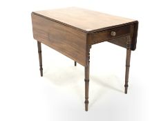 Regency mahogany Pembroke table, with drawer and faux drawer to each end, raised on ring turned supp