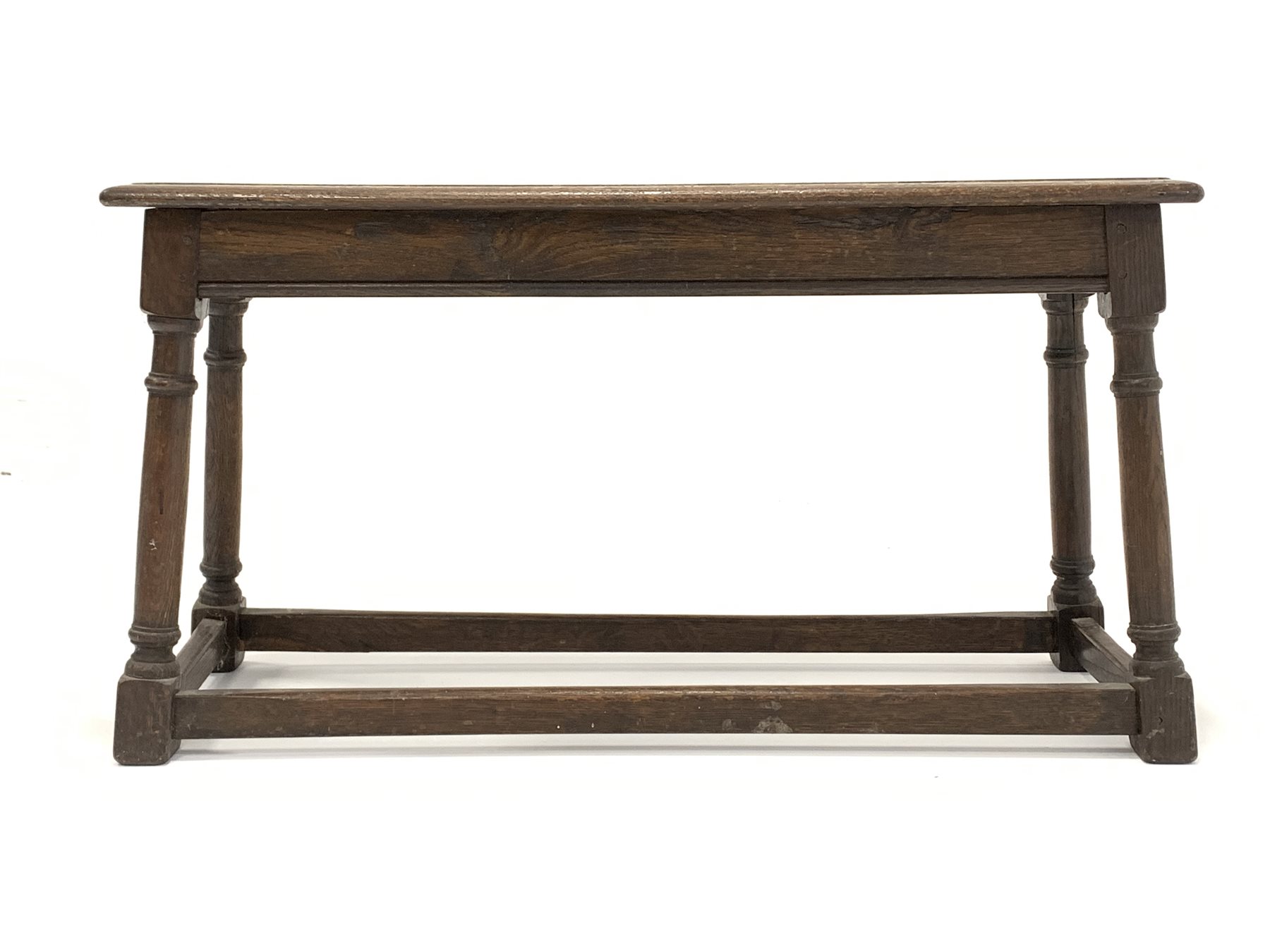 18th century style long joint stool, moulded top raised on ring turned and block supports - Image 2 of 2