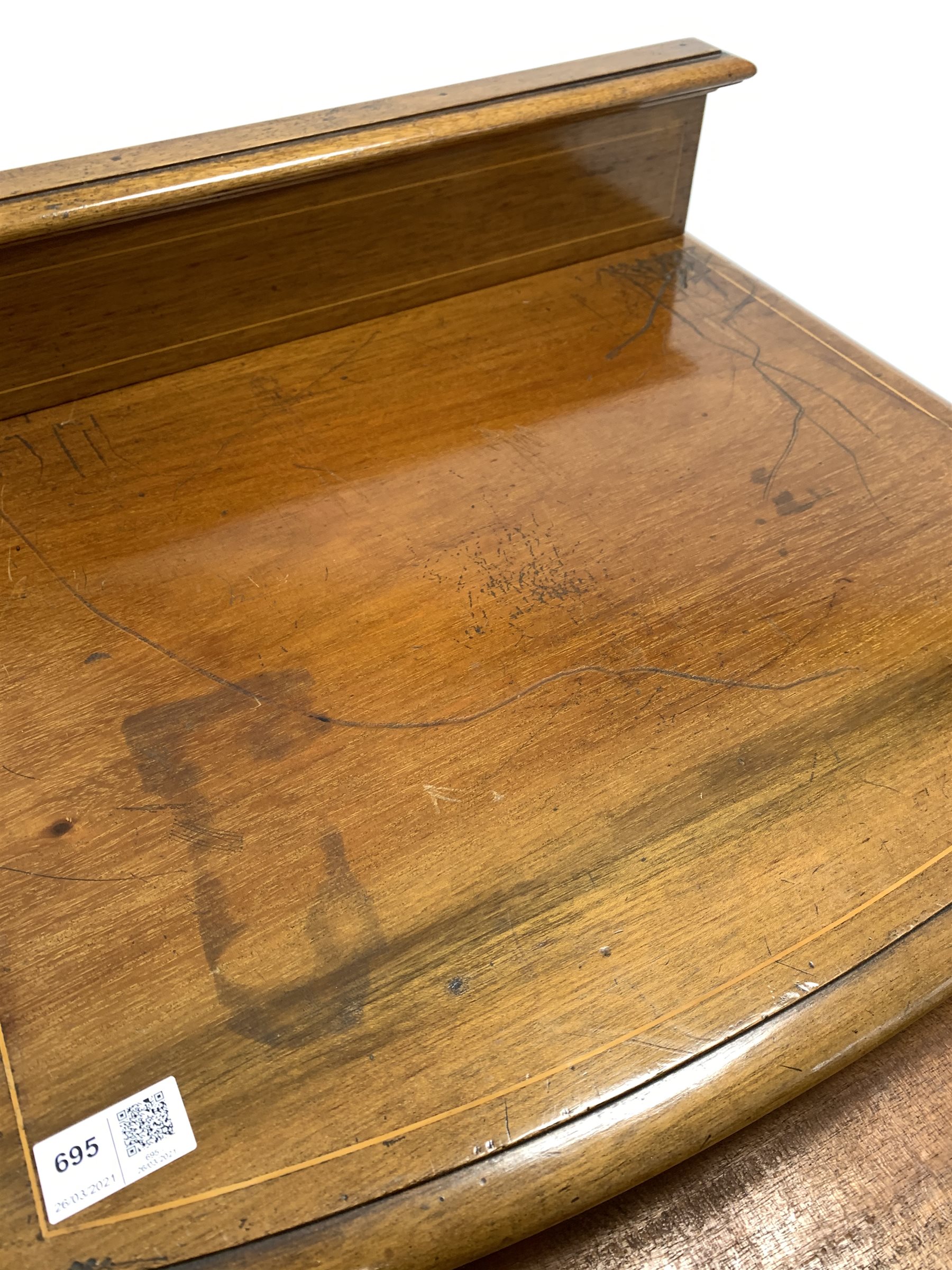 Edwardian walnut and boxwood strung bow front sheet music / side cabinet fitted with one drawer and - Image 4 of 4