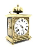 Contemporary brass mantel or bracket clock, white enamel dial with Roman chapter ring, eight day mov