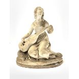 20th century marble statue of a seated lady holding a guitar