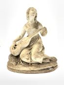20th century marble statue of a seated lady holding a guitar