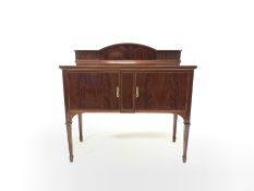 Georgian design mahogany sideboard, raised arched back with fluted decoration over two cupboards, ra