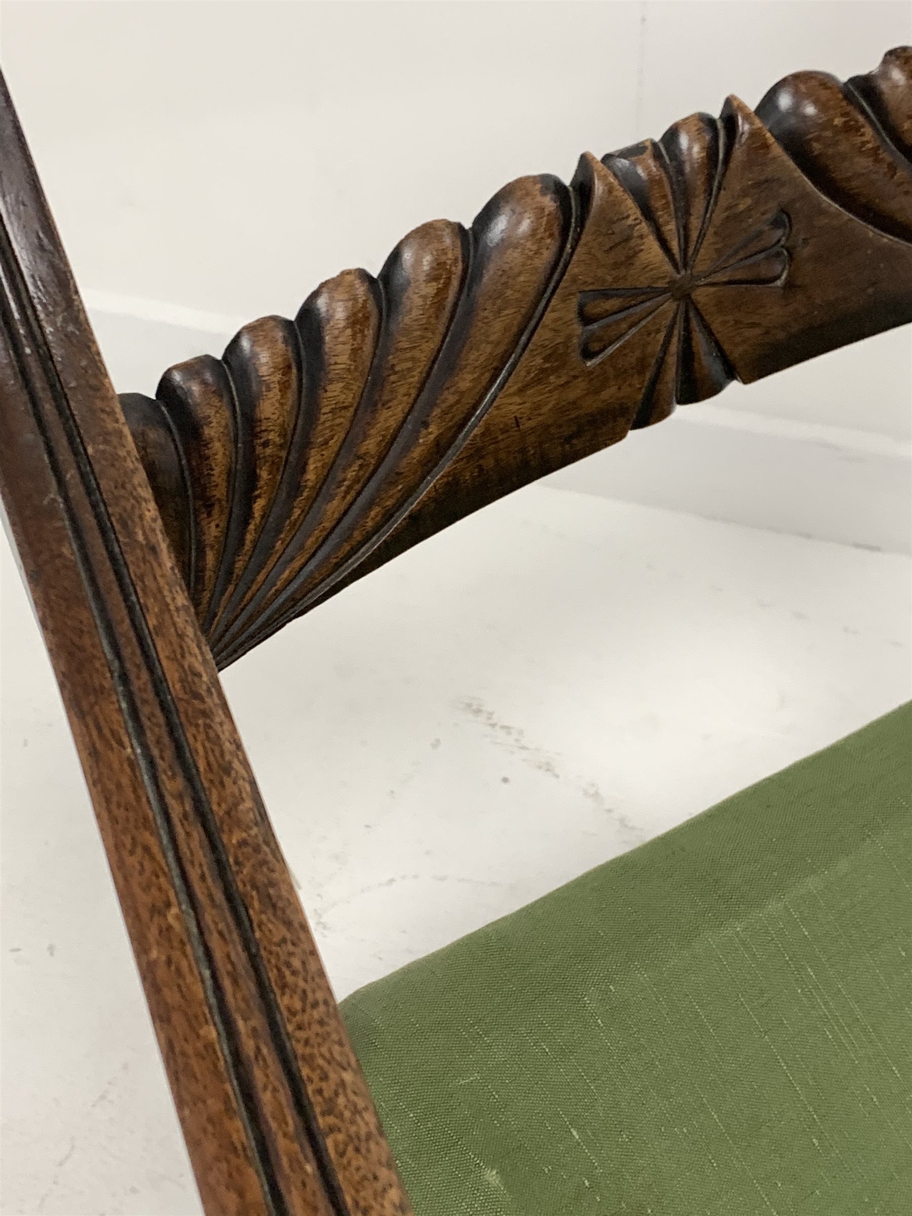 Regency mahogany elbow chair, lobe carved back rail, scrolled and reeded arm supports, drop in uphol - Image 3 of 3