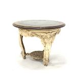 Victorian cast iron pub table, circular top over three standing angels, scrolled motifs and shields