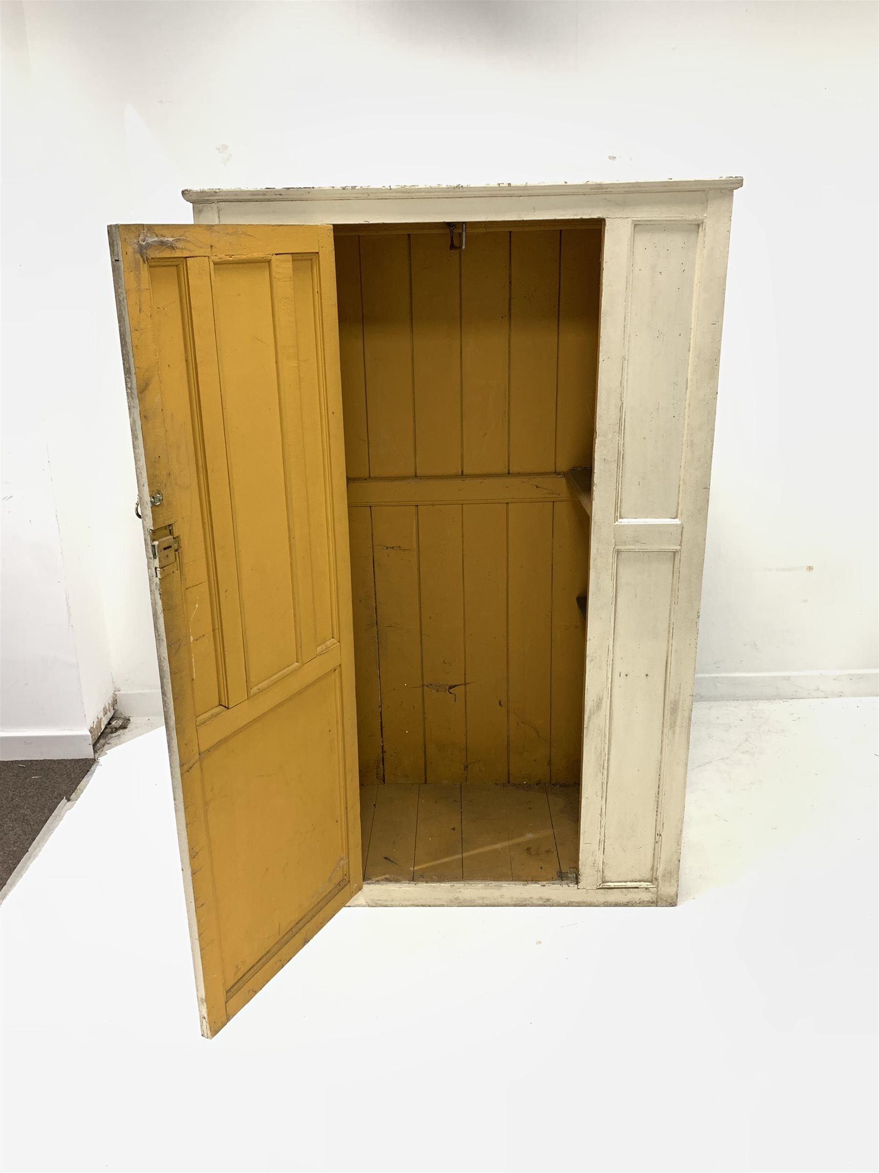 19th century white painted kitchen cupboard, mirrored door enclosing interior fitted with shelves - Image 2 of 2