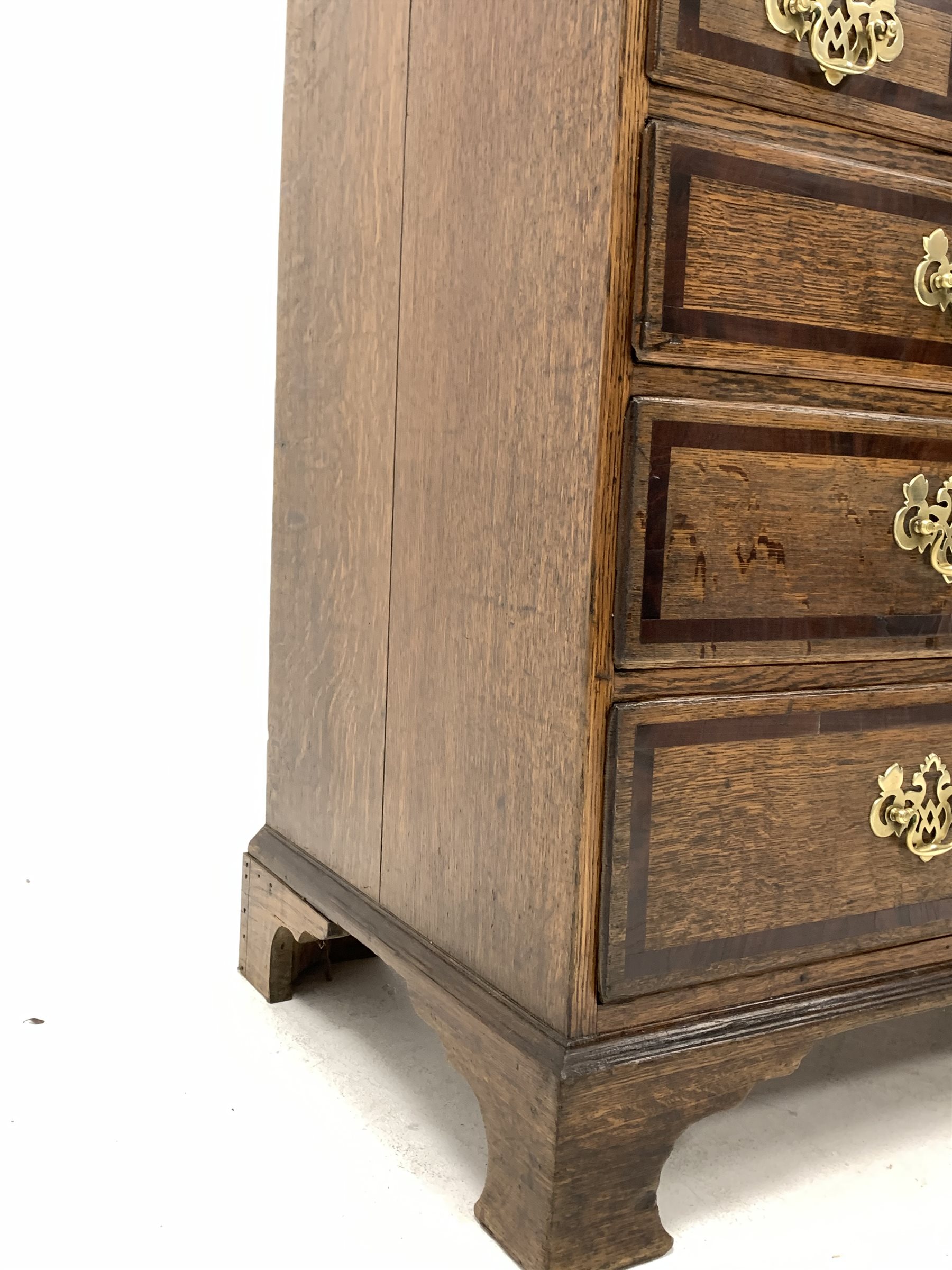 Early 19th century oak and mahogany banded bureau, fall front enclosing interior fitted with small d - Image 4 of 4