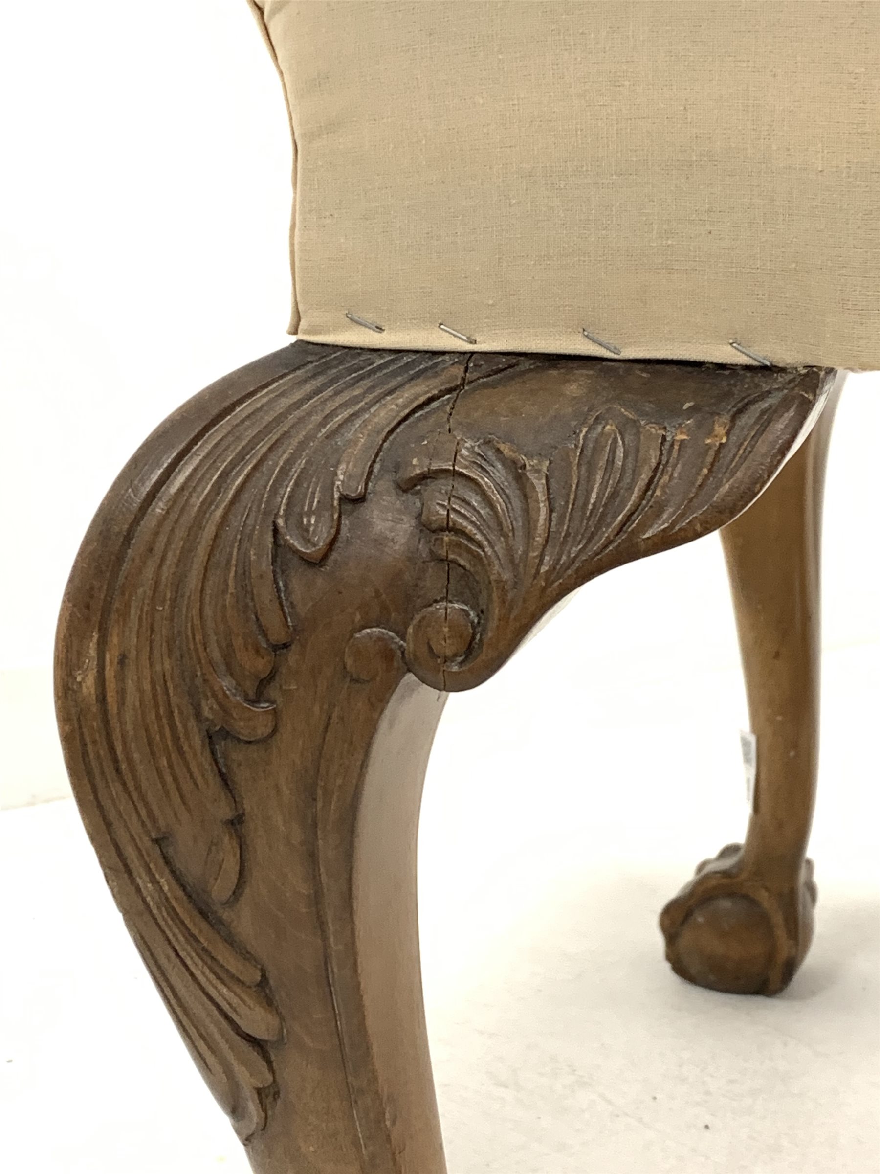 20th century walnut footstool, raised on acanthus leaf carved cabriole supports with ball and claw f - Image 2 of 2