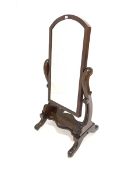 Victorian mahogany cheval dressing mirror, with original arched swing mirror plate, raised on floral