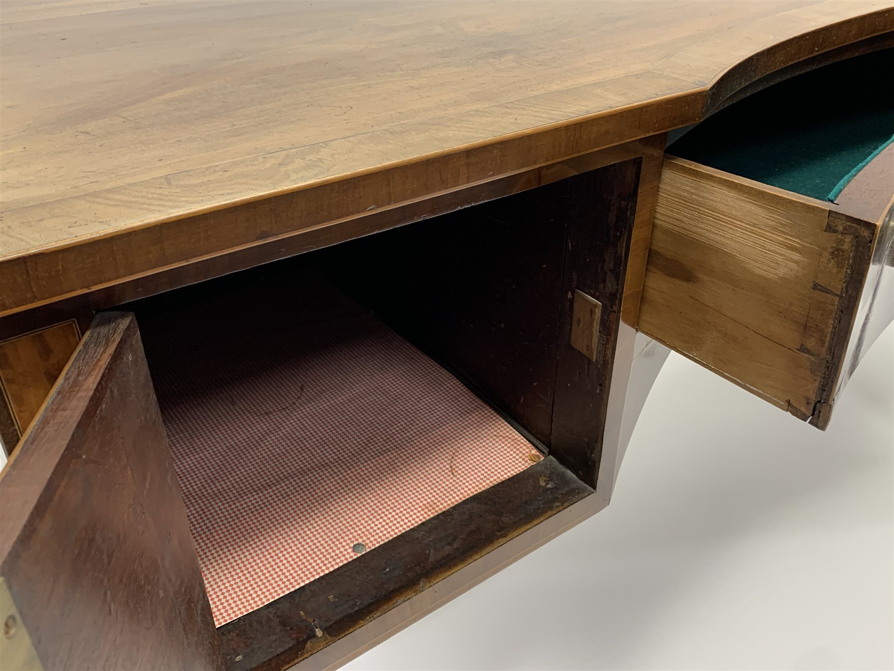 George III mahogany sideboard, rectangular top with break reverse bow front centre and drawer, two c - Image 2 of 3