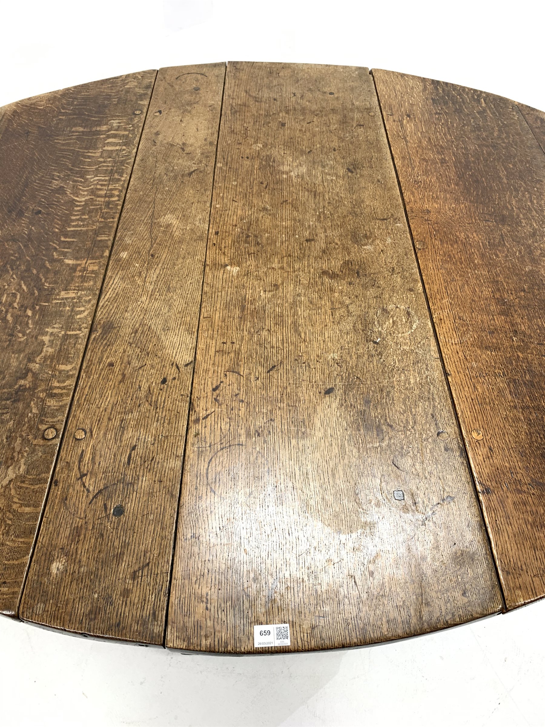 Late 17th century oak gateleg dining table, the oval top raised on turned and block supports, 163cm - Image 3 of 5