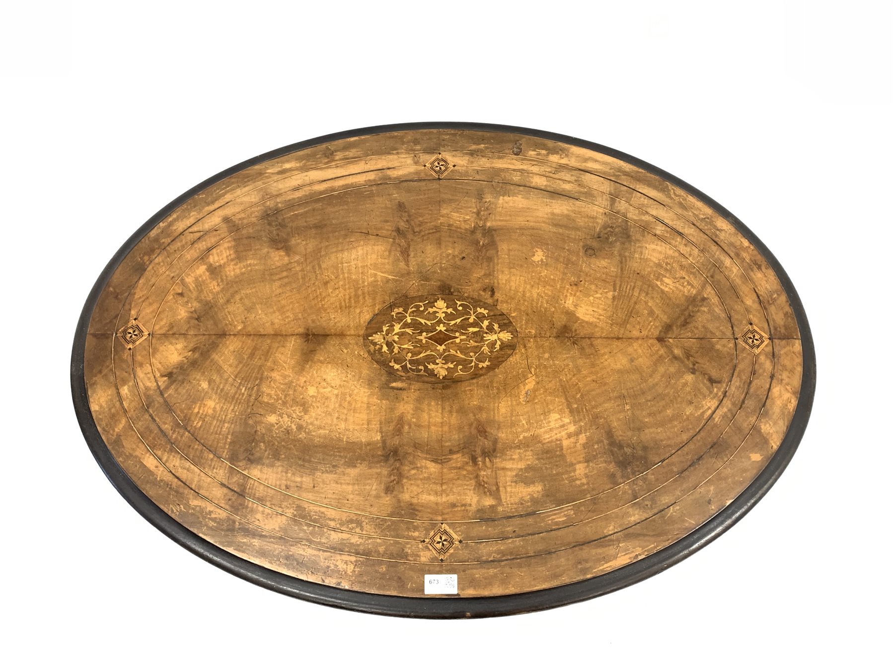 Victorian walnut oval centre table, floral inlaid marquetry to centre encircled by boxwood stringing - Image 3 of 4