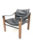 Maurice Burke for Arkana - Mid 20th century 'Safari' chair, with black vinyl seat back and arm rests