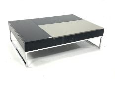 BoConcept Chiva functional coffee table, ebonised and glazed top hinged to reveal compartmental stor