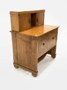 20th century satinwood side cabinet, with raised back fitted with cupboards, two deep drawers under,