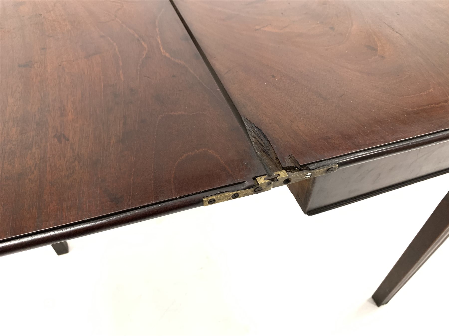 Georgian mahogany fold over tea table, raised on square moulded supports - Image 3 of 3