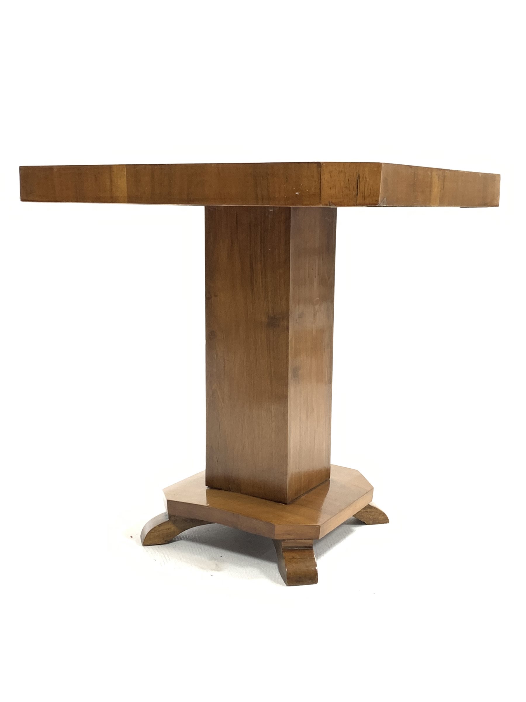 Early 20th century Art Deco walnut lamp table, square top with canted corners raised on square secti - Image 2 of 3