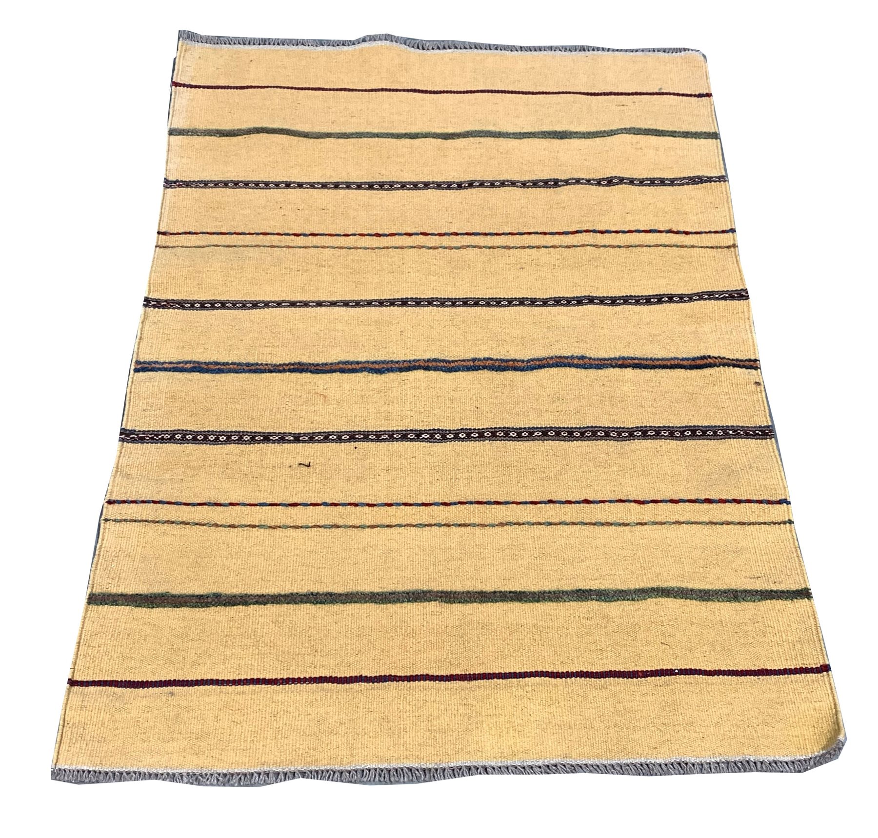 Flatweave yellow ground rug, decorated with lineal design