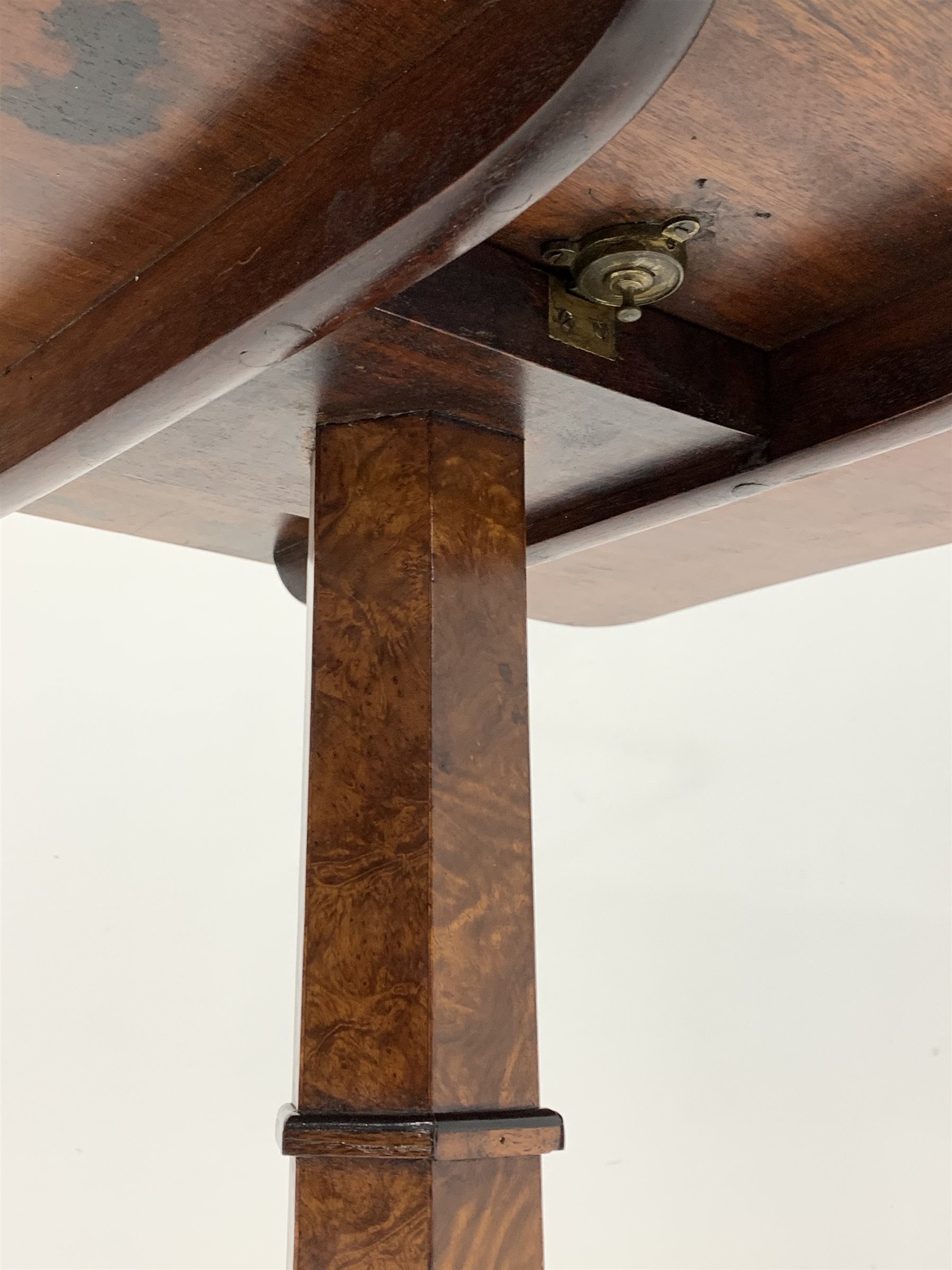 20th century birch tilt top occasional table, the rectangular top with ebonised crossband over octag - Image 3 of 4