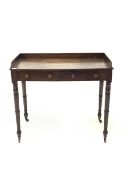 Victorian mahogany side table, raised gallery back, fitted with two cock beaded drawers, on turned s