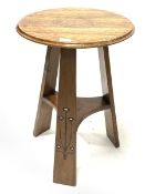 Arts & Crafts oak table by E.G. Punnett and retailed by Norman & Stacey - circular top with moulded